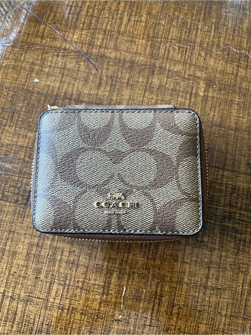 Coach Brown Signature Zip Around Pill Case
